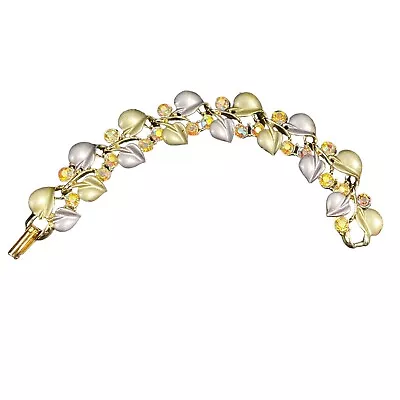 Vintage Coro Bracelet Enamel AB Crystal Rhinestone 6-7/8  Long Goldtone Gray • $9.99