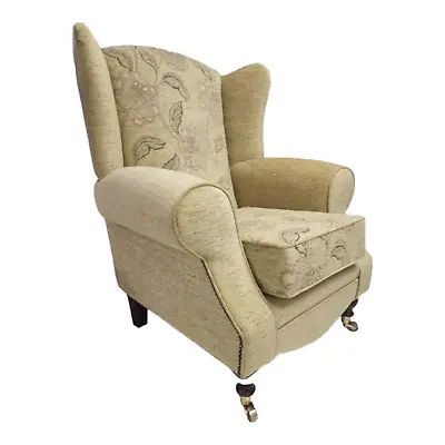 Accent Wing Back Queen Anne Arm Chair  Maida Vale Gold Floral  Dark Wood Legs • £479