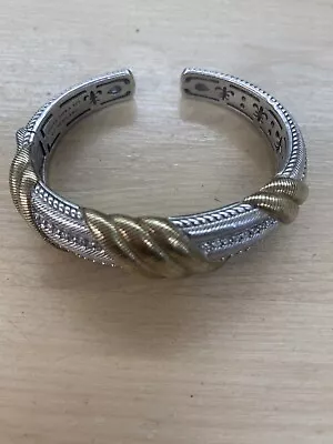Judith Ripka 14k Gold Clad &  Sterling Silver Hinged Cuff Bracelet 7.25  Inside • $125.95
