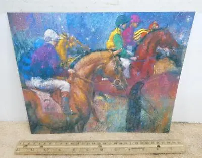 NICE Vintage Horse Racing Jockey Colored Print Impressionist ! • $14.95