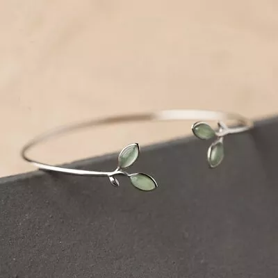 925 Silver Green Leaf Bracelet Adjustable Cuff  Bangle Women Party Jewelry Gift • $1.82