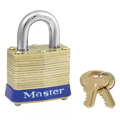 Master Lock 4Ka-3202 Padlock Keyed Alike Standard Shackle Rectangular Brass • $15.99