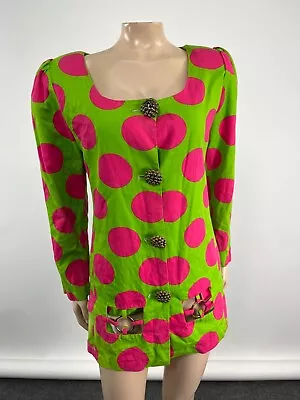 Vintage 90s Dress Party Cotton Polka Dot Jacket Button Retro Cut Out Pink LL28 • $39.99