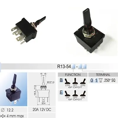 1x Black 6 Pin 3 Position DPDT Momentary Toggle Switch For Boat Car DC 12V 20A • $11.39