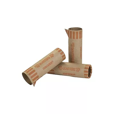 CONTROLTEK $10 Quarter Crimped-End Coin Wrapper Kraft/Orange 1000/Carton • $33.21