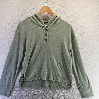 Hollister Must Have Henley Shirt Womens XS Green Waffle Hooded Long Sleeve • £14.36