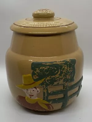 Vintage MID CENTURY Cowboy Cookie Jar CERAMIC COOKIE ROUNDUP Round Up BEIGE B1 • $19.99