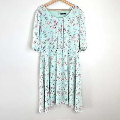 Mikarose Torquoise Blue Floral Print Dress Women's Size XXL Party Formal Summer • $25.95