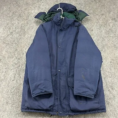 Eddie Bauer Jacket Mens M Blue Navy Full Zip Goose Down Hooded Parka Puffer Coat • $44.95