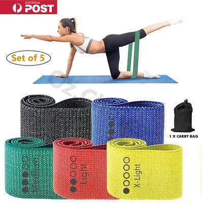 $20.95 • Buy 5PC Fabric Resistance Booty Bands Non Slip For Butt Legs Thighs Home Gym Workout