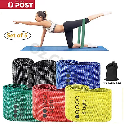 5PC Fabric Resistance Booty Bands Non Slip For Butt Legs Thighs Home Gym Workout • $22.95