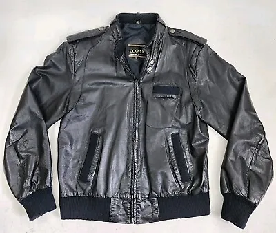 Vintage Cooper USA Leather Jacket Lightweight Black Bomber Jacket Cafe Size 40 • $59.99