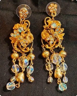 Vintage Rare Kirks Folly Cupid Dragonfly Earrings 1990 Arora Borialis Crystal  • $99