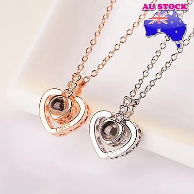 Classic 18K Gold Plated Crystal I LOVE YOU In 100 Languages Love Heart Necklace • $9.96