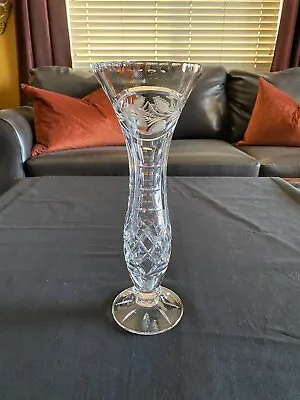 £29.65 • Buy Cut Crystal Flower Hourglass Vase Faceted Rim Bohemian Czech Diamond