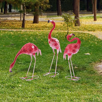 New Set Of 3 Vintage Garden Flamingo Outdoor Statue Pink Animal Yard Art Durable • $55.10