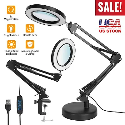 Magnifier LED Lamp 8X Magnifying Glass Desk Table Reading Light With Clamp Stand • $29.50