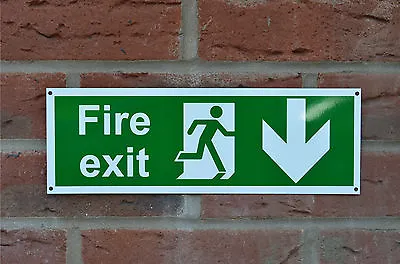 £1.99 • Buy FIRE EXIT DIRECTIONAL ARROW DOWN Plastic Sign Or Sticker 300x100mm Emergency 