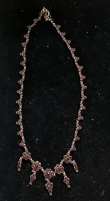 Ant Victorian Bohemian Garnet Cluster Necklace Jewellery Rose Gold Gilt Dangles • $425