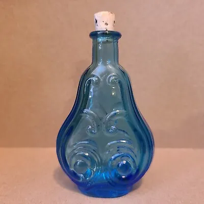 Vintage Wheaton Mini Blue Glass Scroll Flask Bottle 3  Tall • $9.99