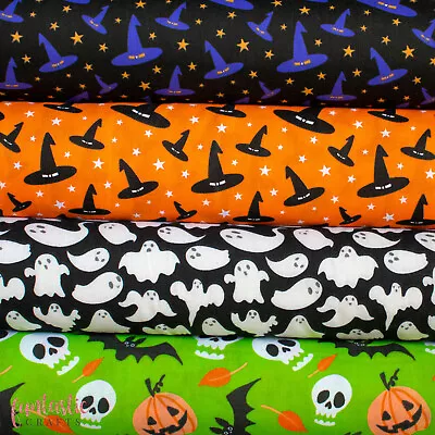 £2.99 • Buy Halloween & Christmas Polycotton Fabric Skull Spider Witch Ghosts Scary Gothic