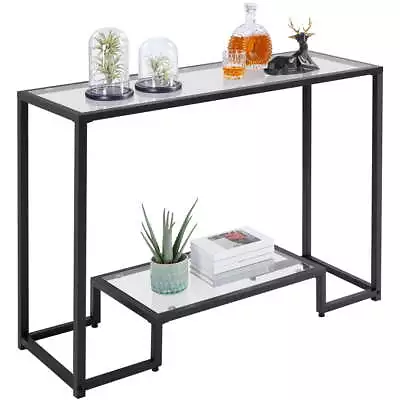 Modern Glass Entryway Console Table Hallway Sofa Table With Shelves Living Room • $104.99