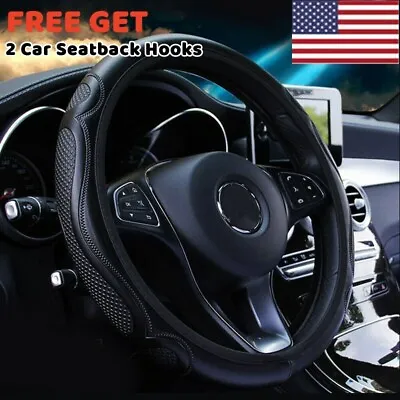 $7.98 • Buy Black Leather Car Steering Wheel Cover Breathable Anti-slip Car Accessories US