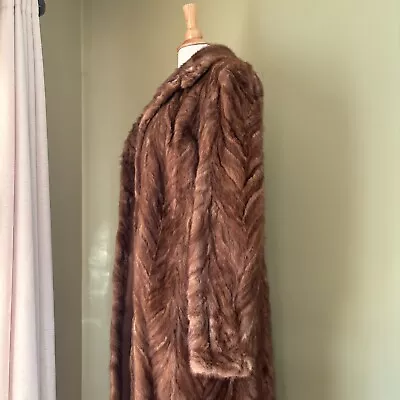 Vintage Brown Herringbone Real Mink Fur Coat 3/4 Length With Closures And Collar • $80