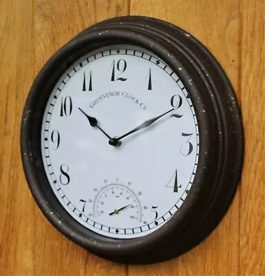 £14.95 • Buy Garden Station Wall Clock Indoor Outdoor Rust Effect Temperature 26cm