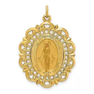 14k Yellow Gold Mary Mother Of God Miraculous Medal Oval Filigree Pendant • $740.99