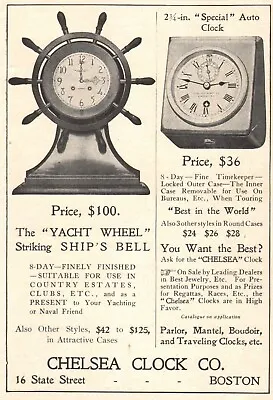 Chelsea Clock Co Yacht Wheel Auto Clock For Cars 1905 Antique Print Ad • $9.88