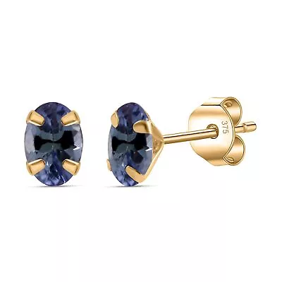 TJC 0.9ct Peacock Tanzanite Stud Earrings For Women In 9ct Yellow Gold • £97.99
