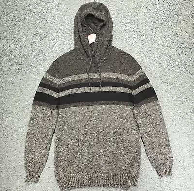 RETROFIT Knit Hoodie Sweater Mens L Gray Striped Cotton/Acrylic • $12.35