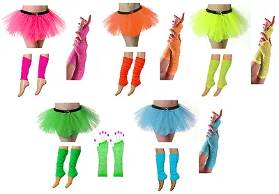 £7.99 • Buy Adults Small - Medium Neon Tutu Leg Warmers Gloves 1980s Hen Stag Party Fun Run