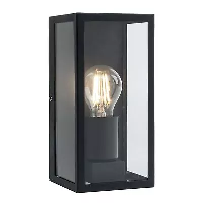 £18.99 • Buy Contemporary Black Outdoor Garden Porch Wall Light IP44 Lantern Clear Glass