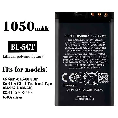 $14.99 • Buy High Capacity Battery For Nokia C5 5MP C6-01 C3-01 RM-776 RM-640 6303i BL-5CT