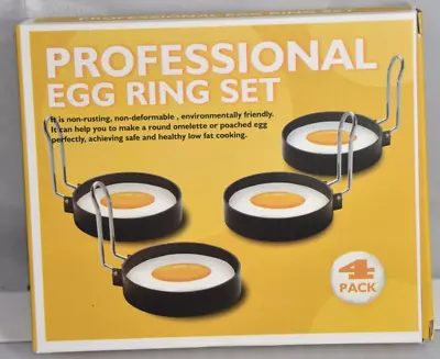 Set Of 4 Egg Rings Non Stick With Folding Handles Fried Poached Egg Pancake • £10