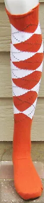 Argyle Socks Men Knee-Hi- Orange/White- • $9.99