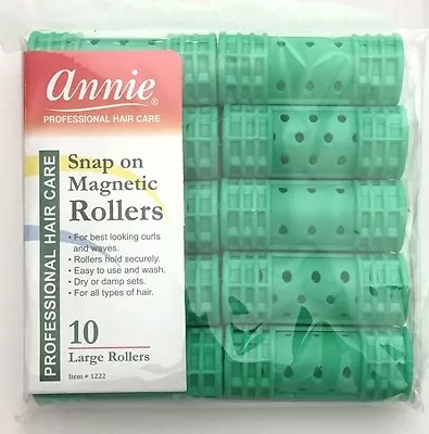 BRAND NEW ANNIE #1222 GREEN 10ct LARGE SNAP ON MAGNETIC ROLLERS 7/8  DIAMETER • $6.49