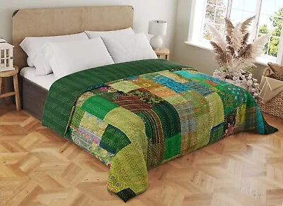 Indian Vintage Patchwork Bedcover Bohemian Kantha Quilt Silk Patola Bedcover • $65.99