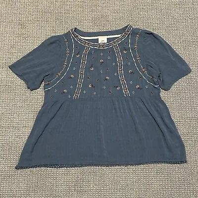 Knox Rose Top Womens XXL Peasant Embroidered Short Sleeve Blue Top Size XXL • £11.78