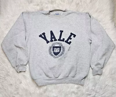 Vintage Yale University Crest Crewneck Pullover Sweater Gray Distressed Size XL • $24.99