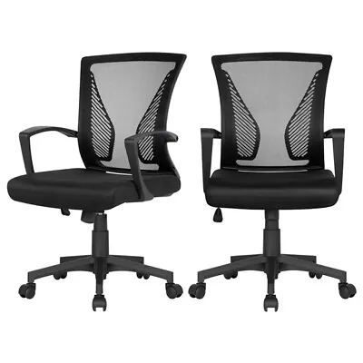 2pcs Ergonomic Mesh Office Chair Height Adjustable Computer Chair Rolling Used • £28.99
