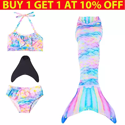 3pcs/Set Kids Girl Mermaid Tail Swimmable Bikini Set Swimsuit Swimming Costume • £12.49