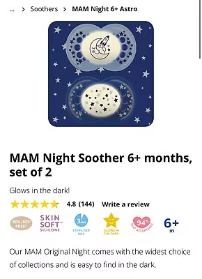 2 Pack MAM Original Pure Baby Soother Set 6+M New • £10