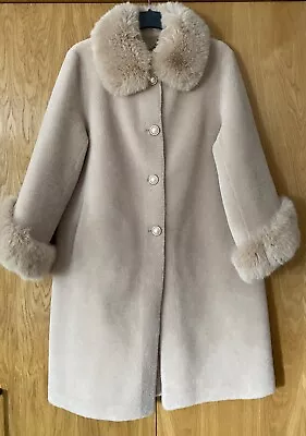 Santinni Monroe Elegant 100% Wool/Faux Fur Teddy Coat In Neutral Medium  Ex.Cond • £50