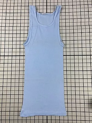 VINTAGE 70s 80s HEALTHKNIT RIBBED COTTON LIGHT BLUE TANK TOP SHIRT L MADE IN USA • $24.95