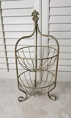 Vintage 2-Tier Metal Fruit Basket Bowl Vegetable Storage  Countertop Rack/Decor • $18.95