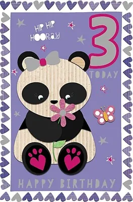 3rd Birthday Card For Girl With Cute Panda & Foil Three Year Old Age 3 Card • £4.99