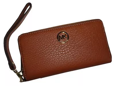 New-michael Kors Fulton Pebbled Luggage Brown Coin Phone Casewristletwallet • $131.75